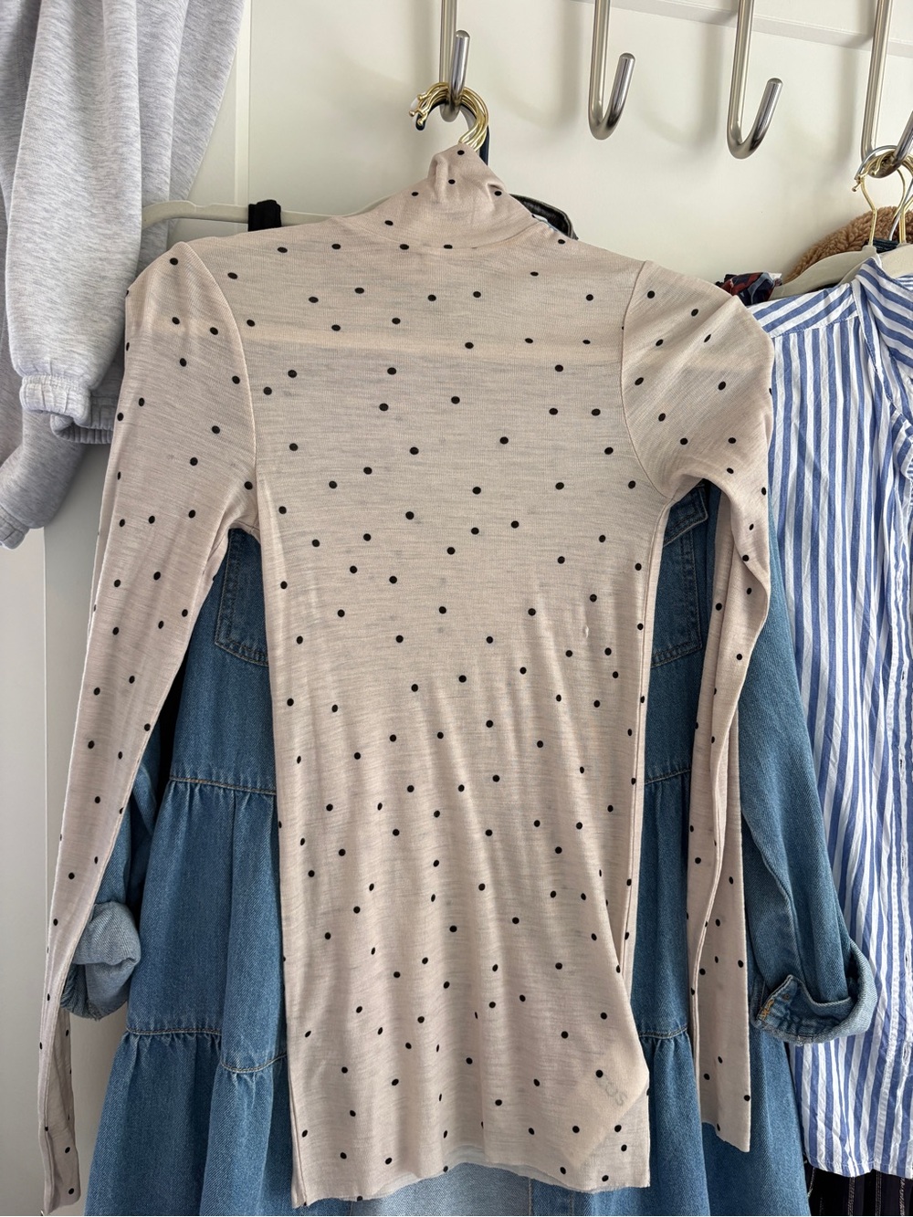 COS Beige Polka Dot Long-Sleeve Turtleneck Top
